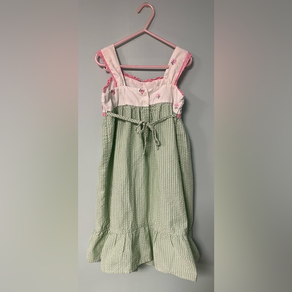 Youngland Summer Green & White with Pink Flowers Dress, Girl Size 6X - Picture 2 of 4